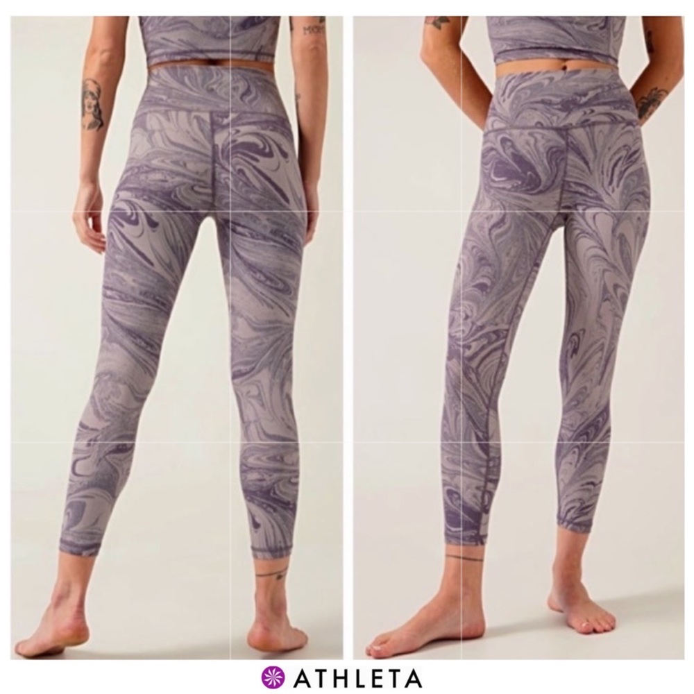 🔥NWTS-$100 ATHLETA Transcend Tights M Leggings Violet/Marble High-Rise Leggings